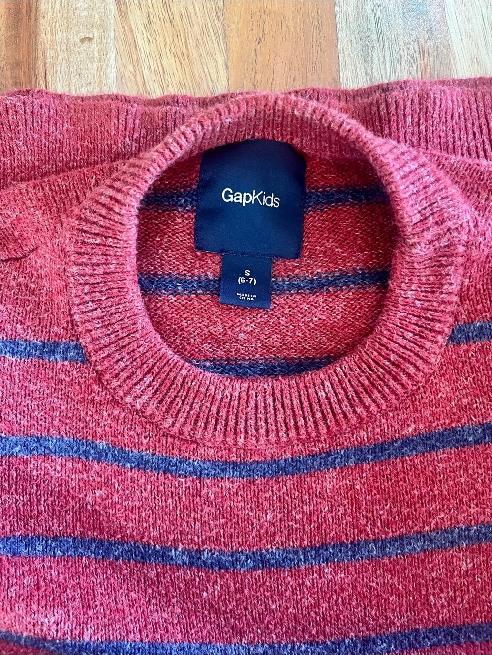 GAP Boys Red & Navy Striped Crewneck Sweater